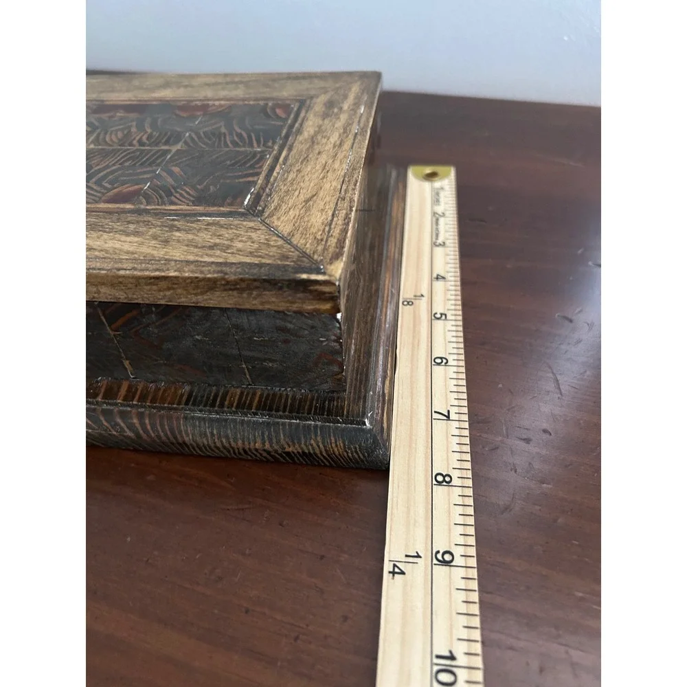 Vintage Wooden Jewelry Box Mirror Black Velvet Lining Handcrafted